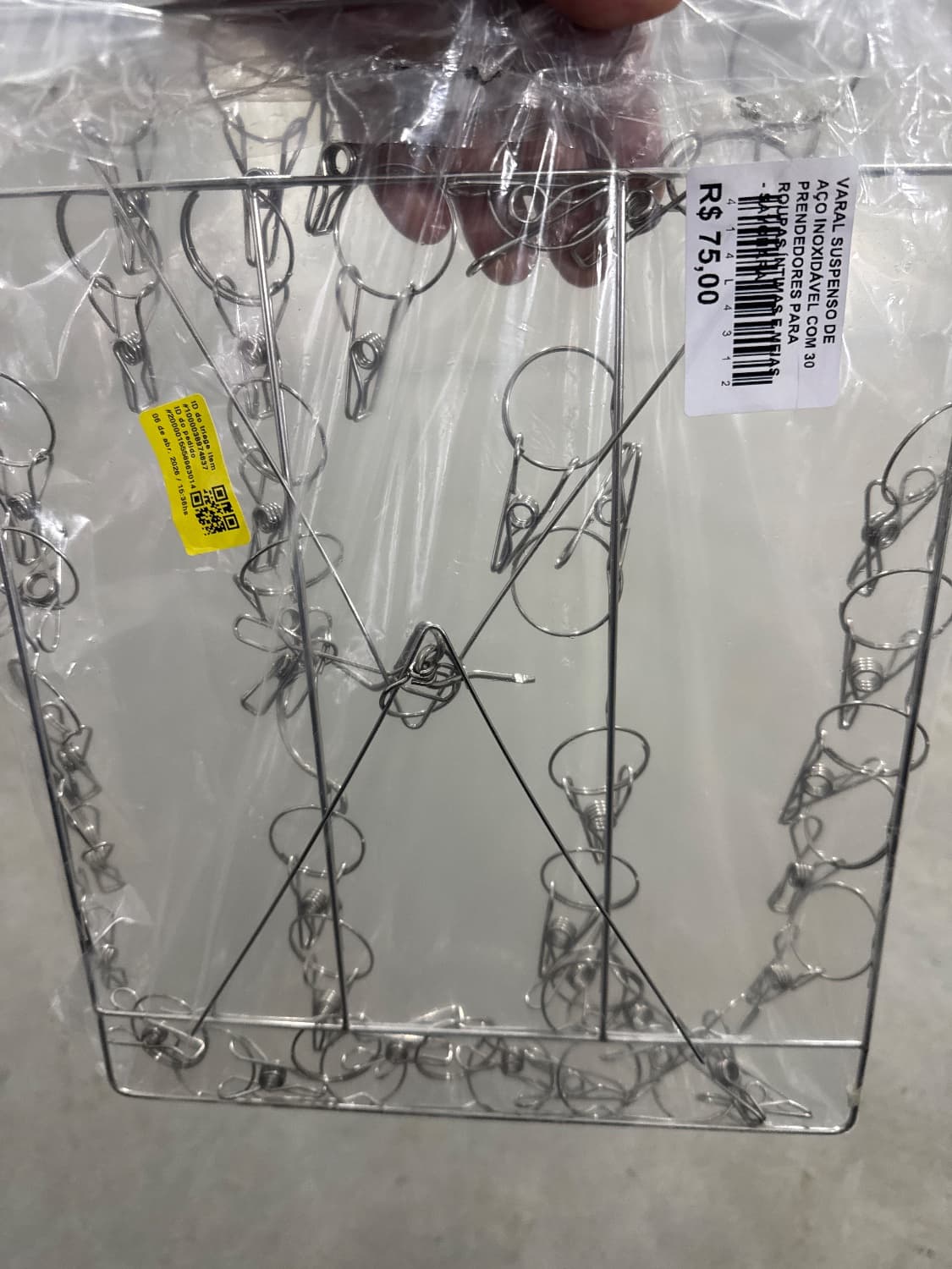 VARAL SUSPENSO DE AÇO INOXIDÁVEL COM 30 PRENDEDORES PARA ROUPAS ÍNTIMAS E MEIAS - SAYONARA - 1